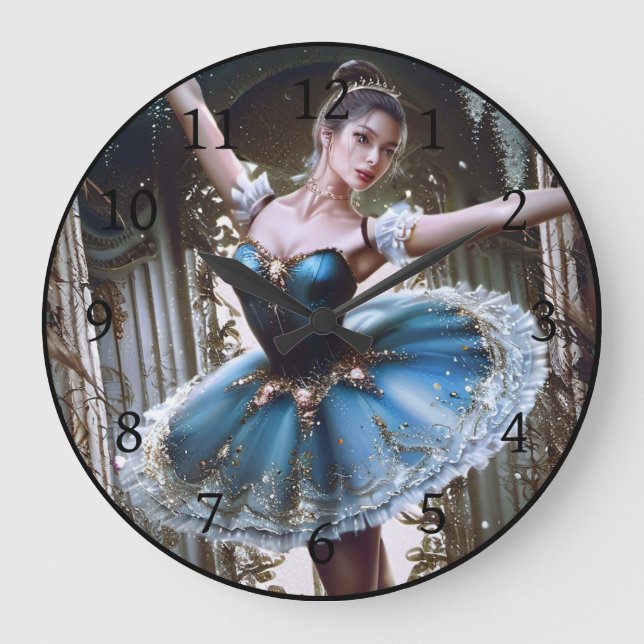 Ballet Dancer in a Blue Tutu Large Clock (Front)