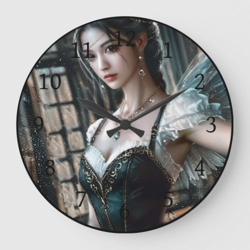 Ballet Dancer in a Green TuTu And Fairy Wings Large Clock