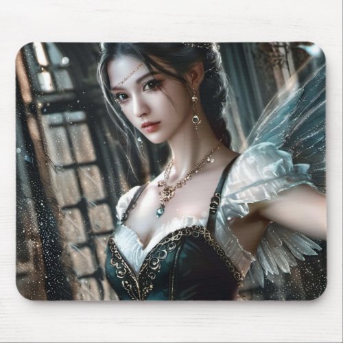 Ballet Dancer in a Green TuTu And Fairy Wings Mouse Pad