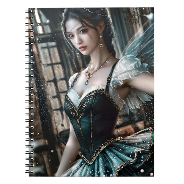 Ballet Dancer in a Green TuTu And Fairy Wings Notebook (Front)
