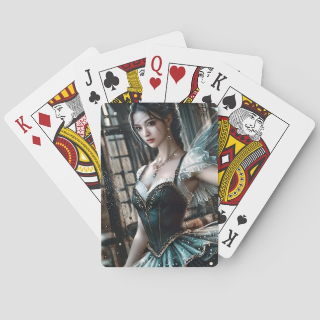 Ballet Dancer in a Green TuTu And Fairy Wings Poker Cards (Back)