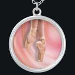 Ballet Dancer in Toe Shoes Silver Plated Necklace<br><div class="desc">For the lover of ballet,  this necklaces features a ballet dancer in toe shoes over a pink abstract swirling background.</div>