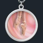 Ballet Dancer in Toe Shoes Silver Plated Necklace<br><div class="desc">For the lover of ballet,  this necklaces features a ballet dancer in toe shoes over a pink abstract swirling background.</div>