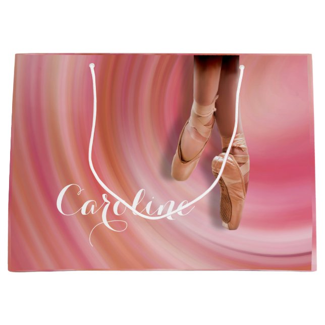 Ballet Dancer in Toe Shoes with Name Large Gift Bag (Front)