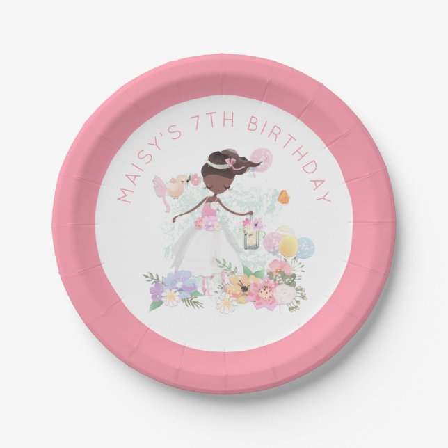 Ballet Dancer Name 7th Birthday Girl Party Paper Plates (Front)