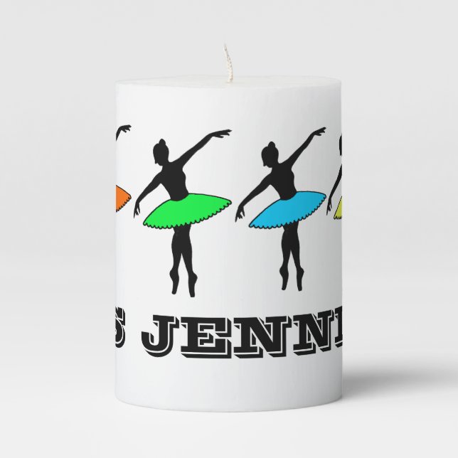 Ballet Dancer Neon Tutus Ballerina Dance Teacher Pillar Candle (Front)