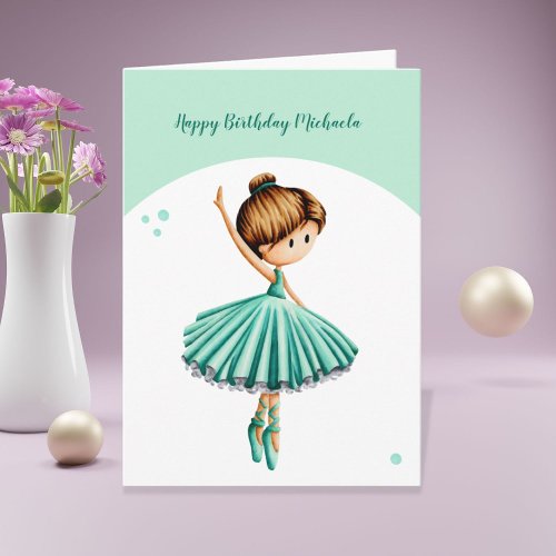 Ballet Dancer Personalized Turquoise Girl Birthday Card