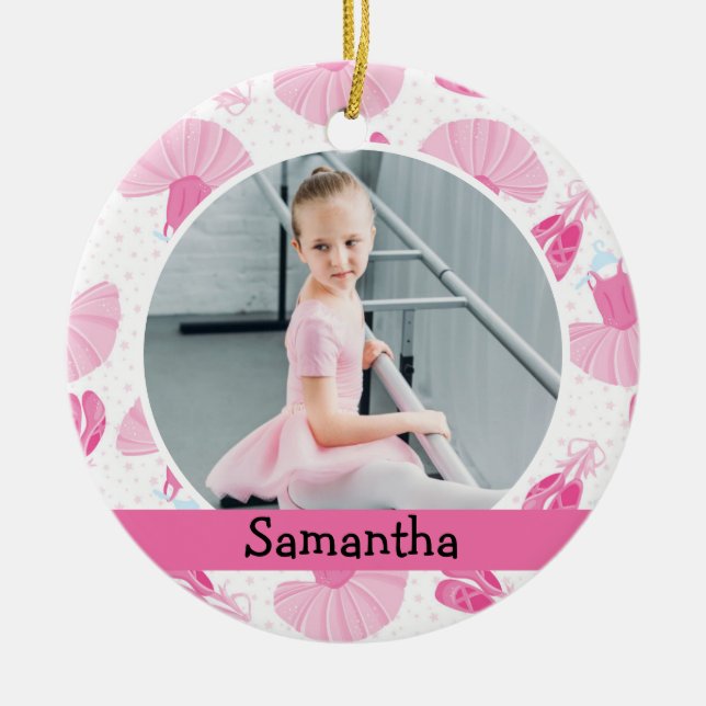 Ballet Dancer Photo Holiday Monogram Ceramic Ornament (Front)