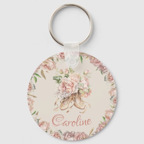 Ballet Dancer Pink Floral Custom Keychain