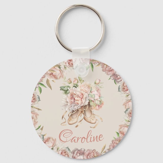 Ballet Dancer Pink Floral Custom Keychain (Front)
