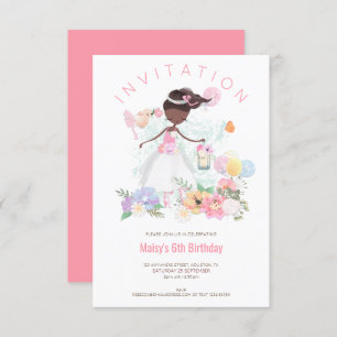 Ballet Dancer Pink Floral Girl 6th Birthday Party Invitation