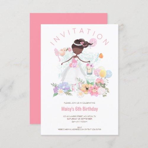 Ballet Dancer Pink Floral Girl 6th Birthday Party Invitation