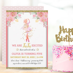 Ballet Dancer Pink Floral Girl Birthday Party Invitation