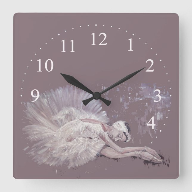 Ballet dancer swan painting square wall clock (Front)