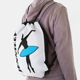 Ballet Dancer Tutu Ballerina Dance Class Blue Drawstring Bag