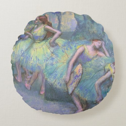 Ballet Dancers in the Wings by Edgar Degas Round Pillow