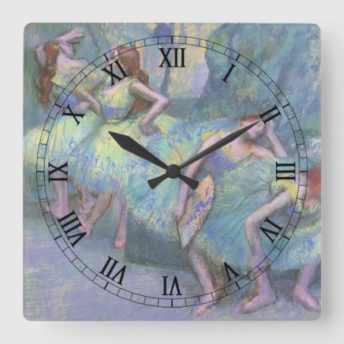 Ballet Dancers in the Wings by Edgar Degas Square Wall Clock