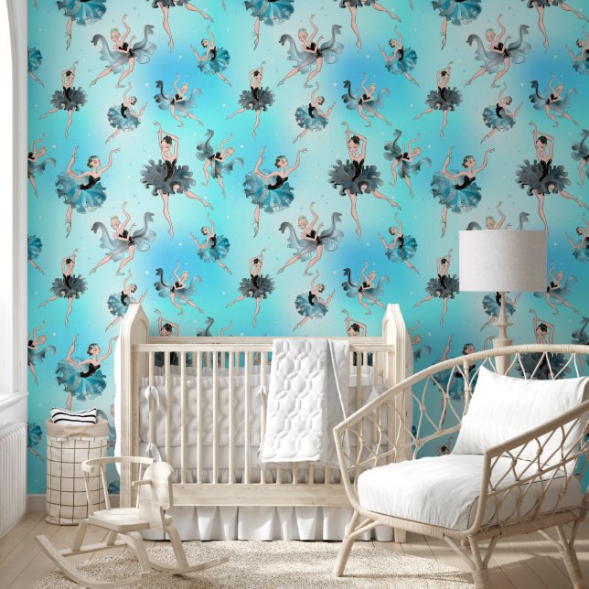 Ballet dancers on shades of blue wallpaper  (Kids)