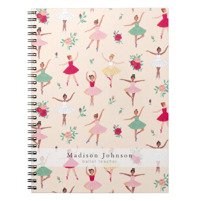 Ballet Dancers Pattern Cute Ballerina Spiral Notebook (Front)