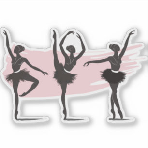 Ballet Dancers Silhouette on Pink Brush Stroke Sticker