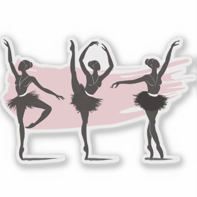 Ballet Dancers Silhouette on Pink Brush Stroke Sticker (Front)