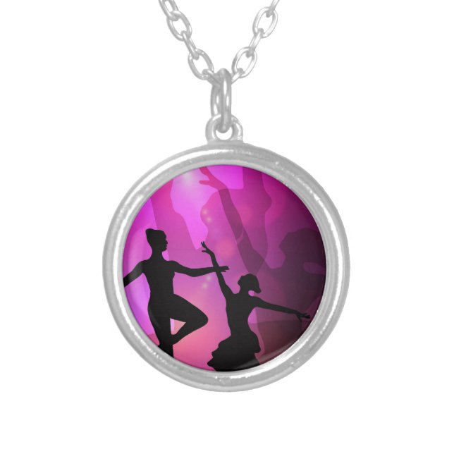 Ballet Dancers Silver Plated Necklace (Front)