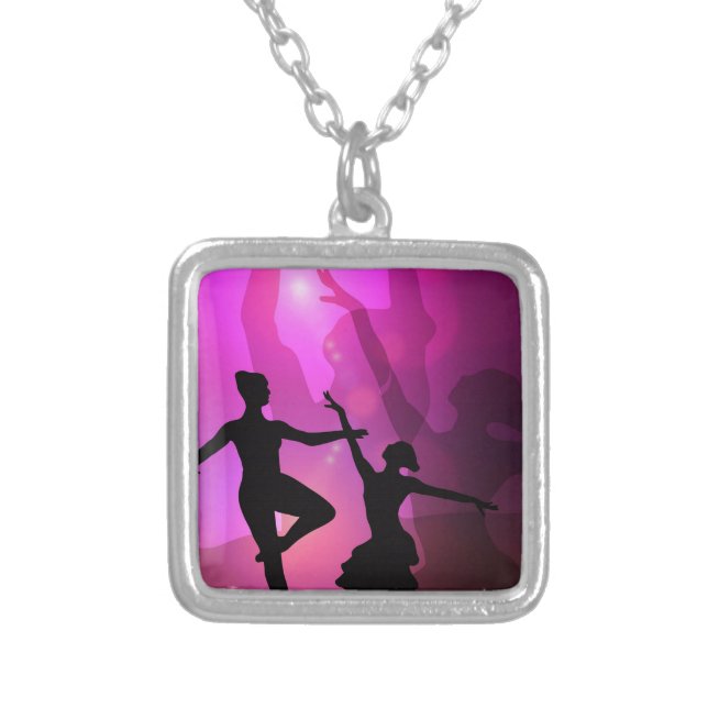 Ballet Dancers Silver Plated Necklace (Front)