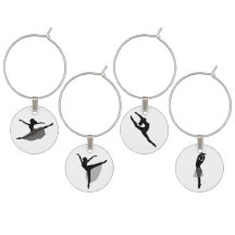 Ballet Dancers Wine Charms - Silhouettes on White