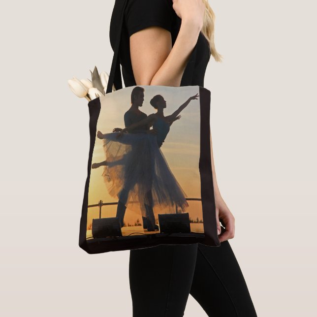 Ballet Dancing Couple At Sunset Print Tote Bag (Close Up)