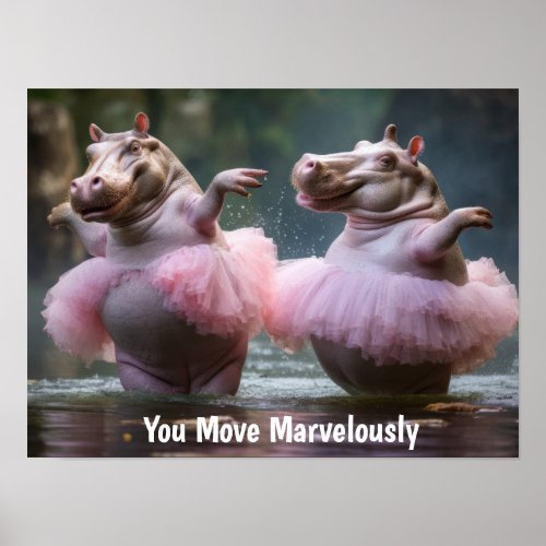 Ballet Dancing Hippos Wearing Tutus Poster