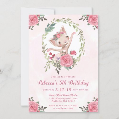 Ballet Dancing Kitten Birthday Party Invitation