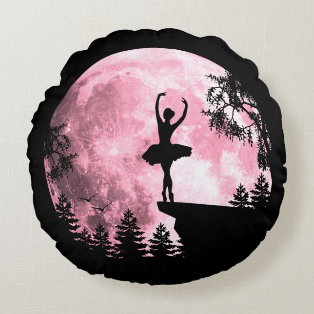 Ballet Dancing Pink Full-Moon Ballerina Women Girl Round Pillow (Front)