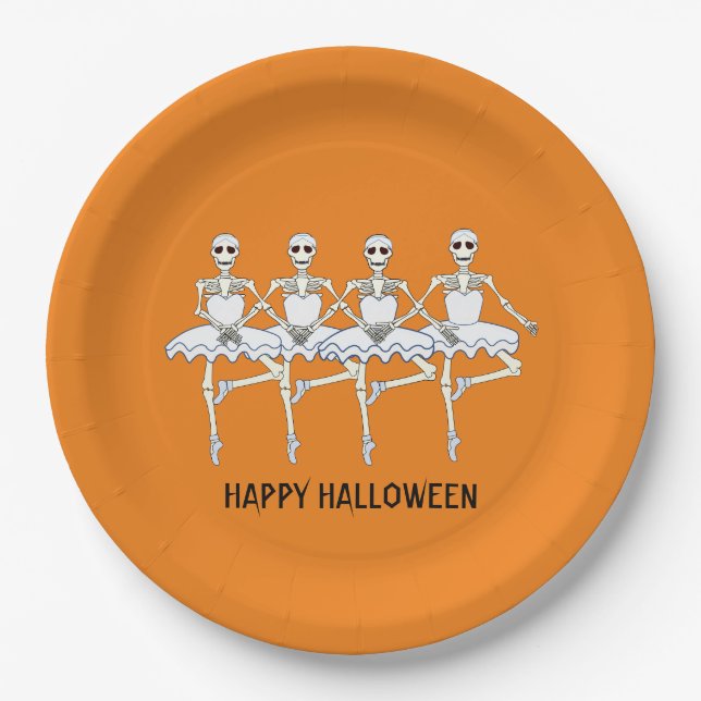 Ballet Dancing Skeletons Halloween Party Paper Plates (Front)