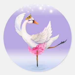 Ballet dancing white swan watercolor whimsy art classic round sticker