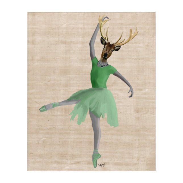 Ballet Deer in Green Acrylic Print (Front)