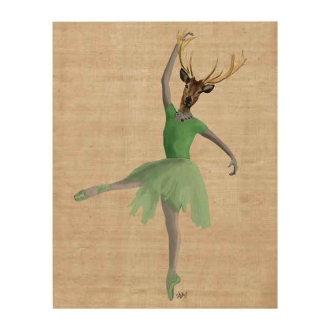 Ballet Deer in Green Wood Wall Art (Front)