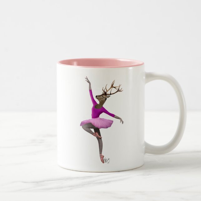 Ballet Deer in Pink Two-Tone Coffee Mug (Right)