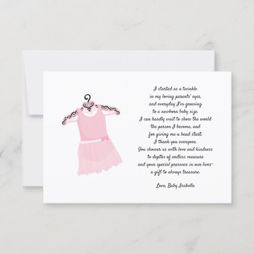 Ballet dress baby shower thank you note invitation