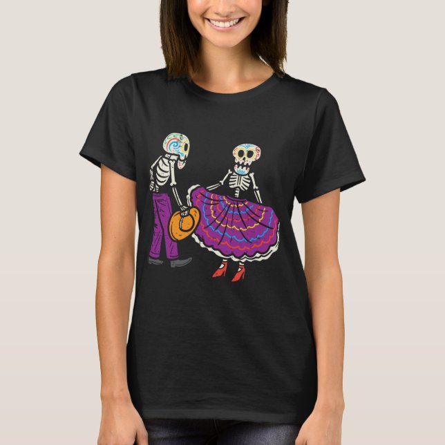 Ballet Folklorico Skeleton Sugar Skull Dia De Los  T-Shirt (Front)