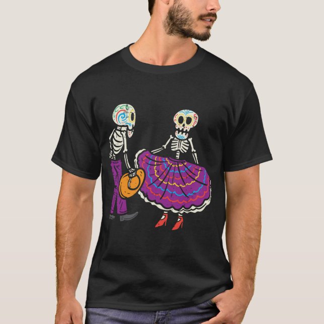 Ballet Folklorico Skeleton Sugar Skull Dia De Los  T-Shirt (Front)