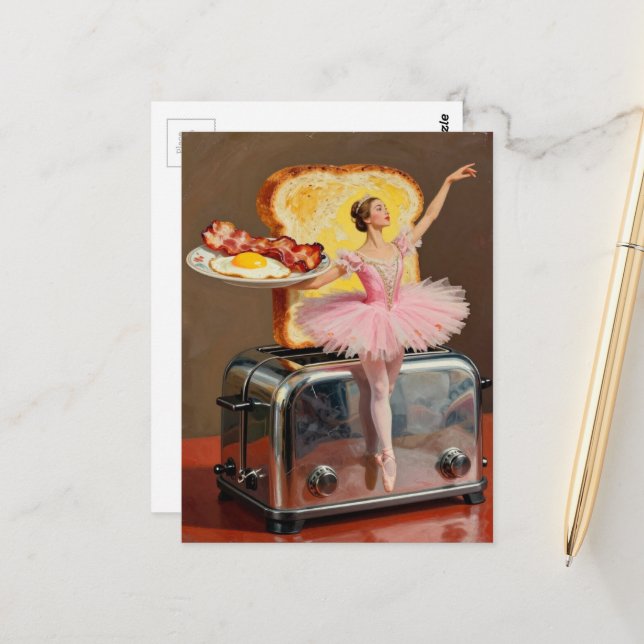 ballet for breakfast surreal toast and eggs postcard (Front/Back In Situ)