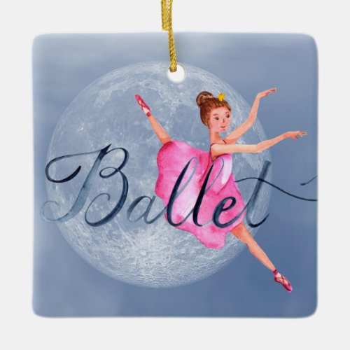 Ballet Full Moon Ballerina in Pink Tutu Christmas Ceramic Ornament