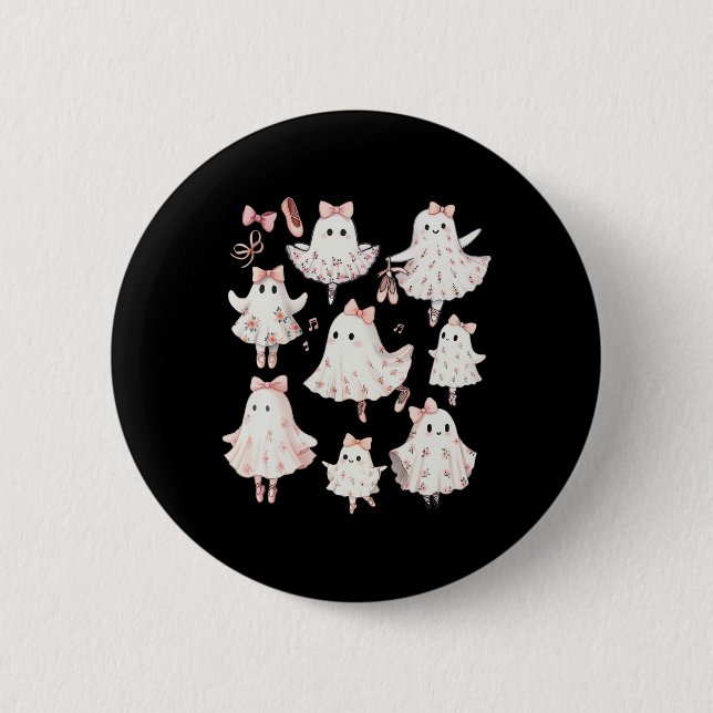 Ballet Ghost Ballet Dancer Spooky Dance Teacher Ha Button (Front)