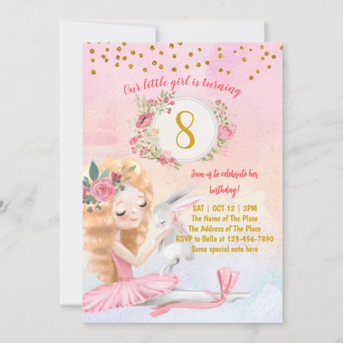 Ballet Girl And Bunny Birthday Party Invitation