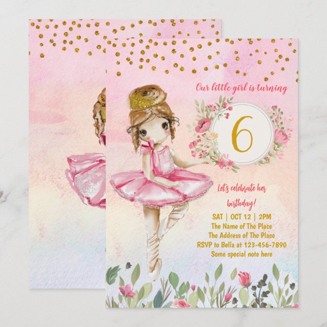 Ballet Girl Pink Birthday Party Invitation (Front/Back)