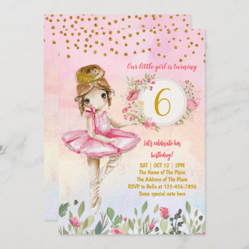 Ballet Girl Pink Birthday Party Invitation