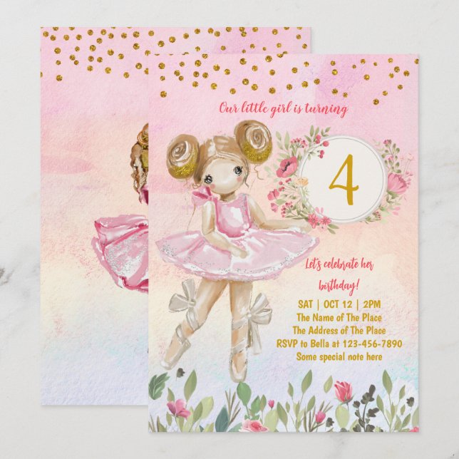 Ballet Girl Pink Birthday Party Invitation (Front/Back)