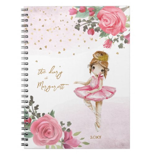 Ballet Girl Pink Floral Her Lovely Daily Diary Notebook