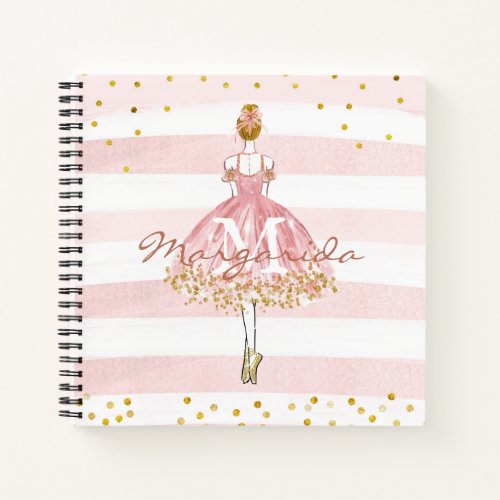 Ballet Girl Pink Gold Glitter Watercolor Kids Notebook