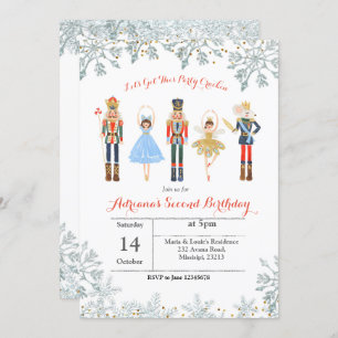 Ballet Glitter Silver Birthday Invite Nutcracker